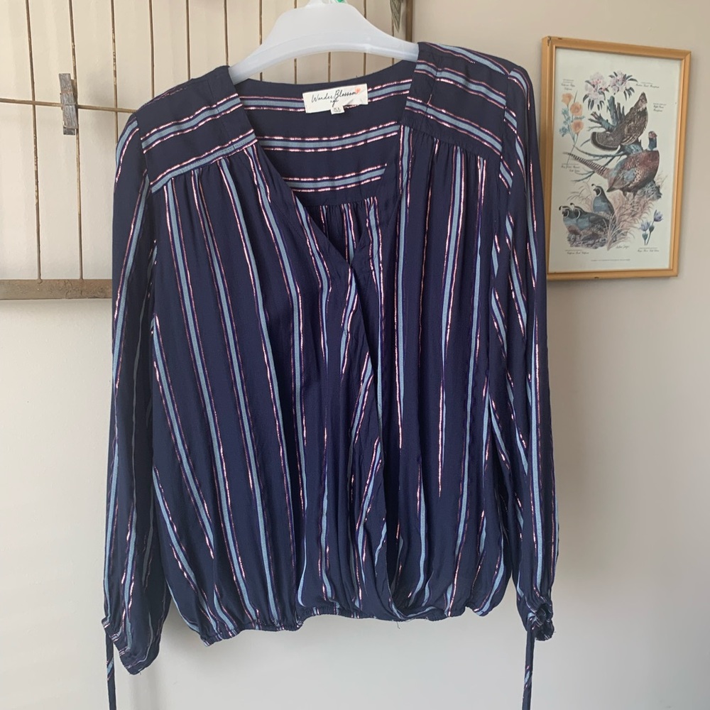 Wonder Blossom NYC Blue with Pink Metallic Blouse